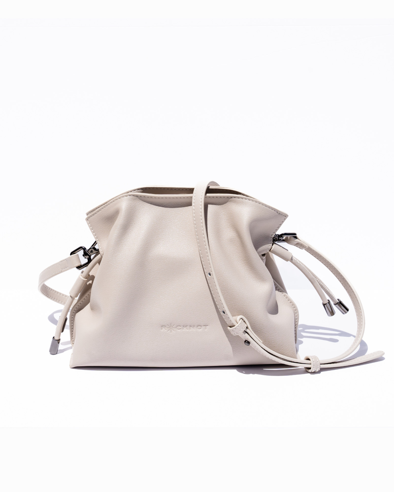 ALLI Drawstring Leather Bucket Bag - Off-White