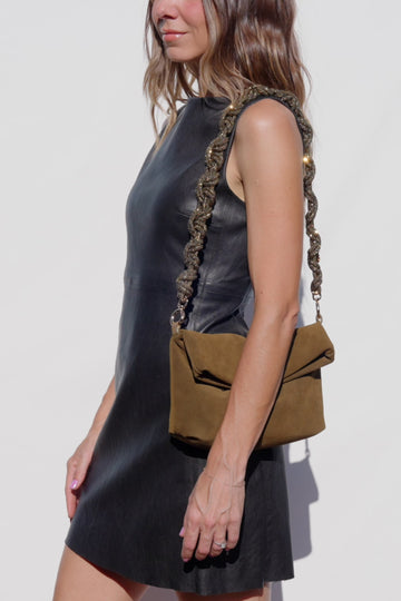 Noa Fold Over - Olive Genuine Suede